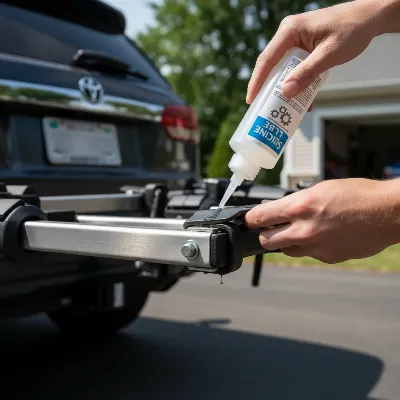 Maintaining a steel hitch bike rack by cleaning and lubricating its components to prevent rust and ensure smooth operation