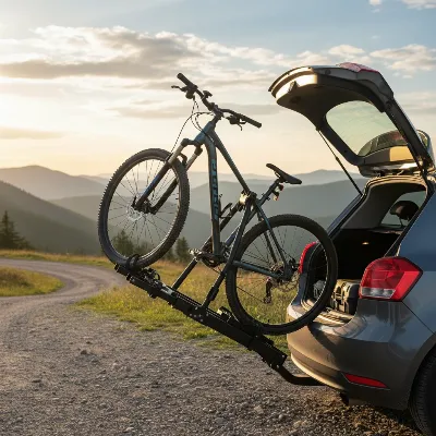 Tilting hitch bike rack in action, allowing hatch access